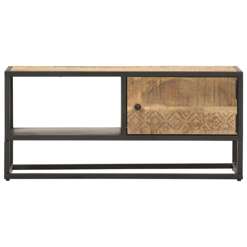 vidaXL TV Cabinet with Carved Door 90x30x40 cm Rough Mango Wood