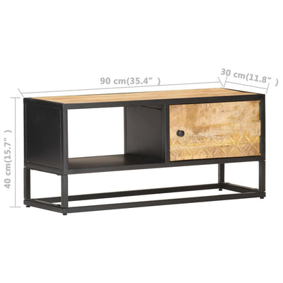 vidaXL TV Cabinet with Carved Door 90x30x40 cm Rough Mango Wood