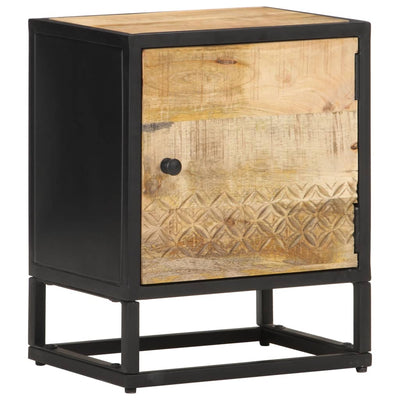 vidaXL Bedside Cabinet with Carved Door 40x30x50 cm Rough Mango Wood