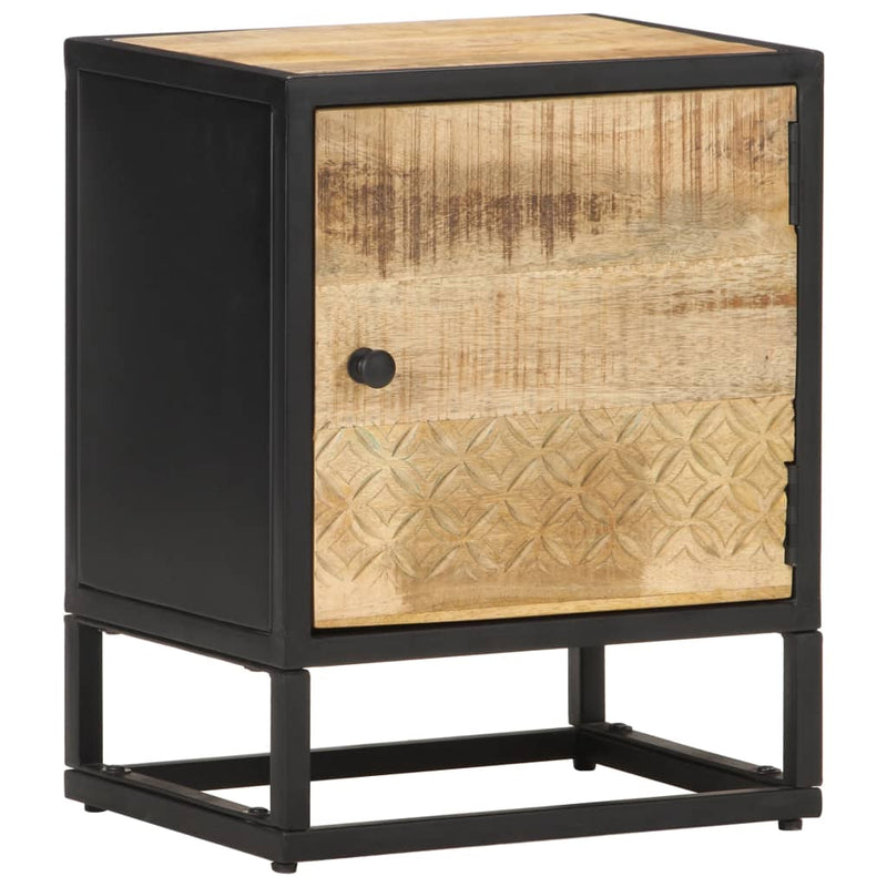vidaXL Bedside Cabinet with Carved Door 40x30x50 cm Rough Mango Wood