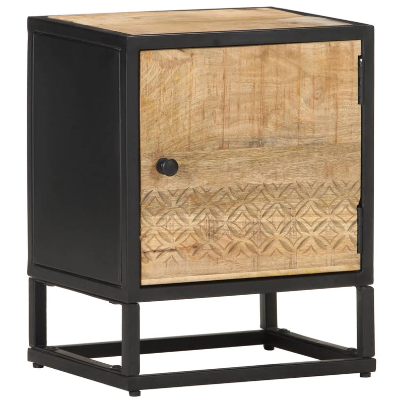 vidaXL Bedside Cabinet with Carved Door 40x30x50 cm Rough Mango Wood