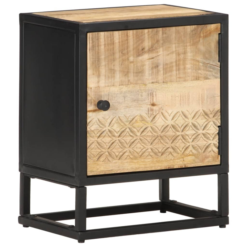 vidaXL Bedside Cabinet with Carved Door 40x30x50 cm Rough Mango Wood