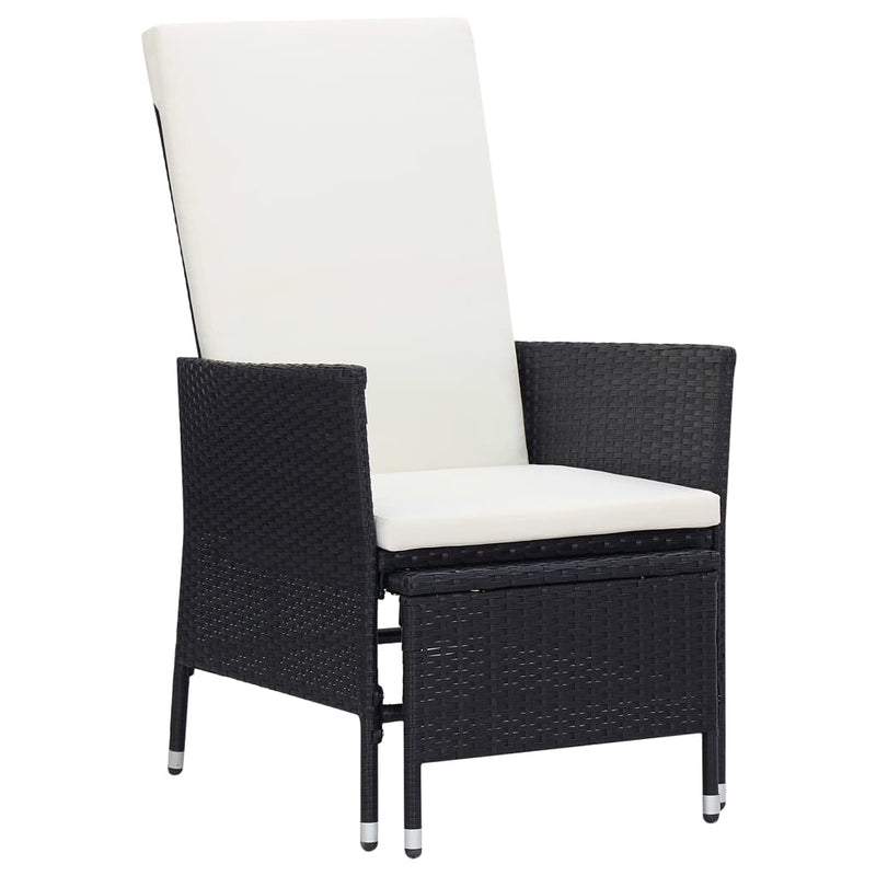 vidaXL Reclining Garden Chair with Cushions Poly Rattan Black