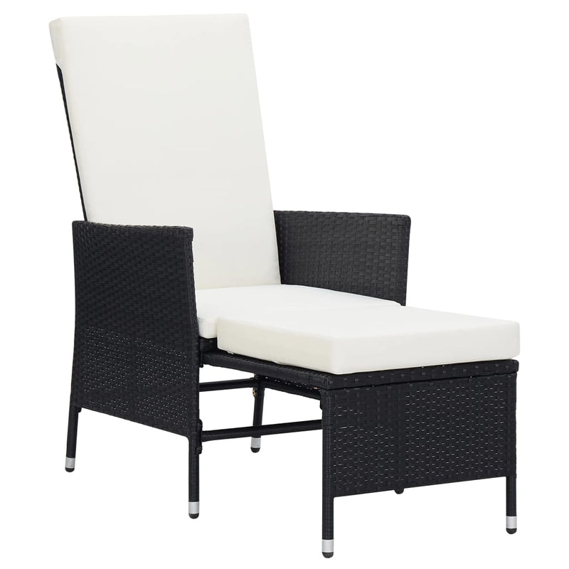 vidaXL Reclining Garden Chair with Cushions Poly Rattan Black
