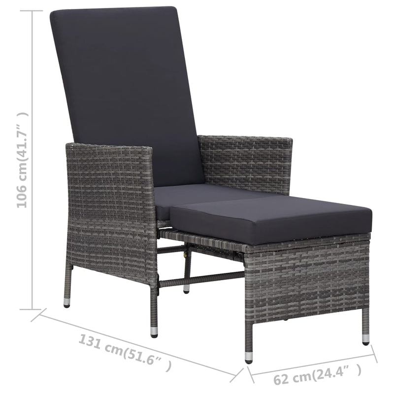 vidaXL Reclining Garden Chair with Cushions Poly Rattan Black