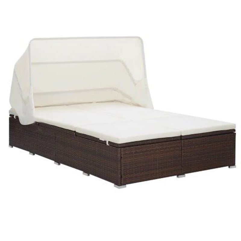 vidaXL 2-Person Sunbed with Cushion Poly Rattan Black