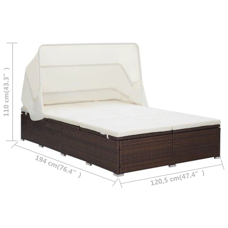 vidaXL 2-Person Sunbed with Cushion Poly Rattan Black