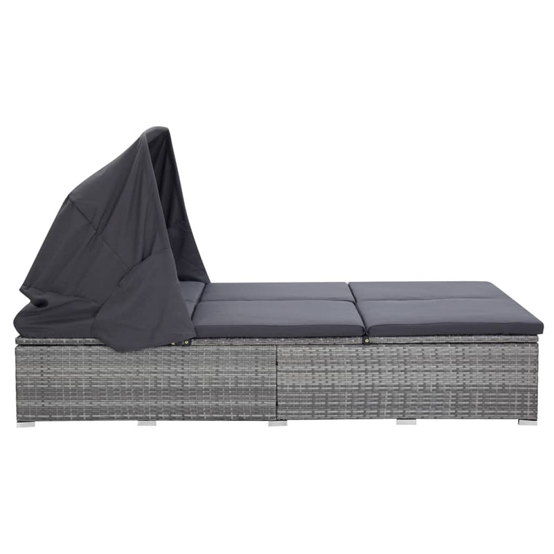 vidaXL 2-Person Sunbed with Cushion Poly Rattan Black