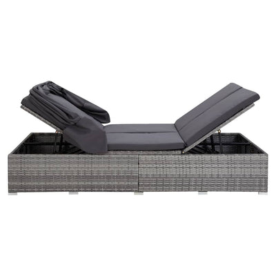vidaXL 2-Person Sunbed with Cushion Poly Rattan Black