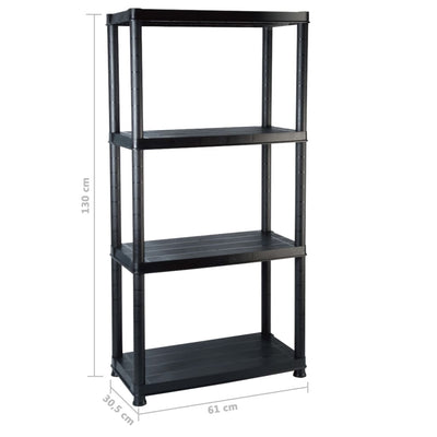 vidaXL Storage Shelf 4-Tier Black 61x30.5x130 cm Plastic