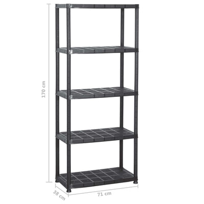 vidaXL Storage Shelf 5-Tier Black 91.5x45.7x185 cm Plastic