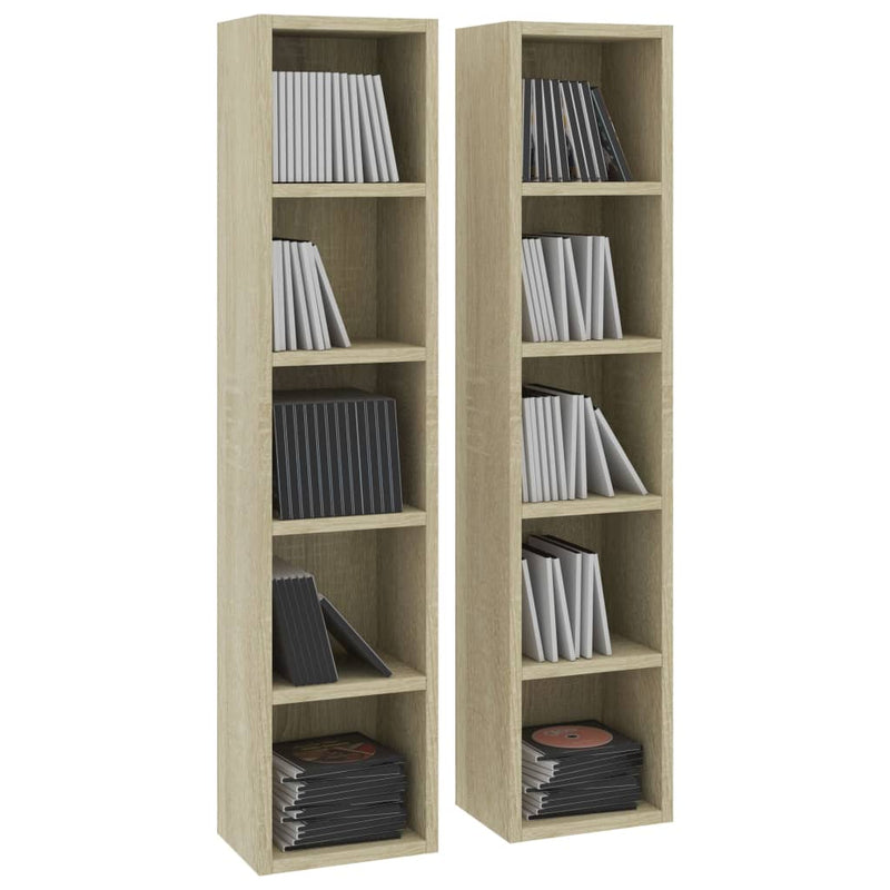 vidaXL CD Cabinets 2 pcs Sonoma Oak 21x16x93.5 cm Engineered Wood