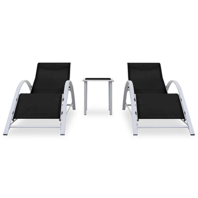 vidaXL Sun Loungers 2 pcs with Table Aluminium Black