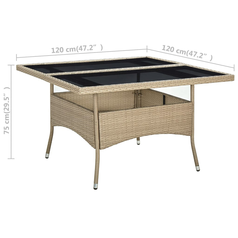 vidaXL Outdoor Dining Table Beige Poly Rattan and Glass