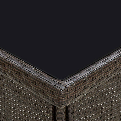 vidaXL Outdoor Dining Table Beige Poly Rattan and Glass