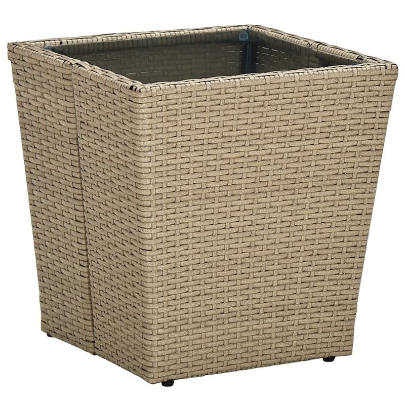 vidaXL Tea Table Beige 41.5x41.5x44 cm Poly Rattan and Tempered Glass