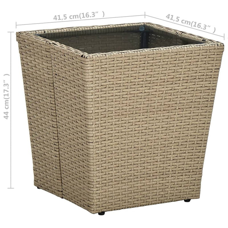vidaXL Tea Table Beige 41.5x41.5x44 cm Poly Rattan and Tempered Glass