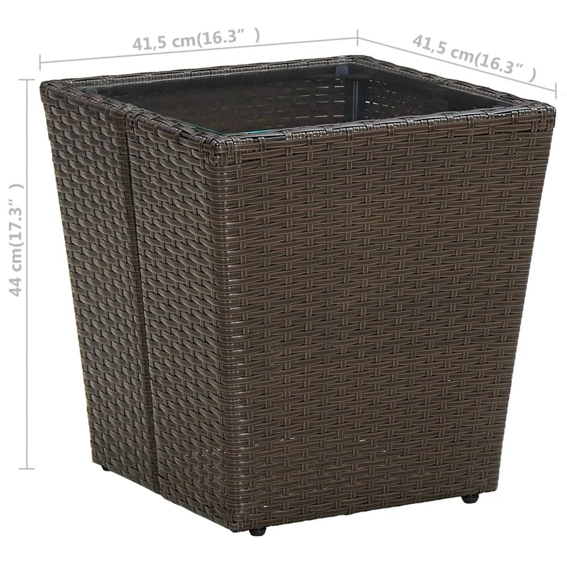 vidaXL Tea Table Beige 41.5x41.5x44 cm Poly Rattan and Tempered Glass