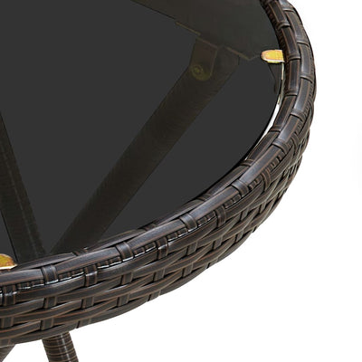 vidaXL Tea Table Beige 60 cm Poly Rattan and Tempered Glass