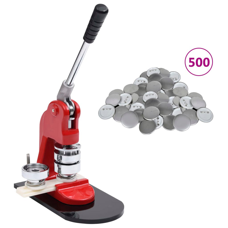 vidaXL Badge Button Maker with 500 pcs Pinback Button Parts 25 mm
