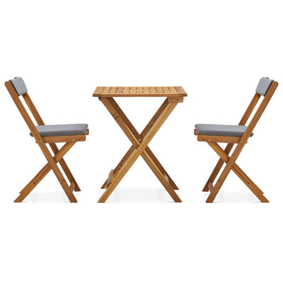 vidaXL 3 Piece Folding Bistro Set with Cushions Solid Acacia Wood