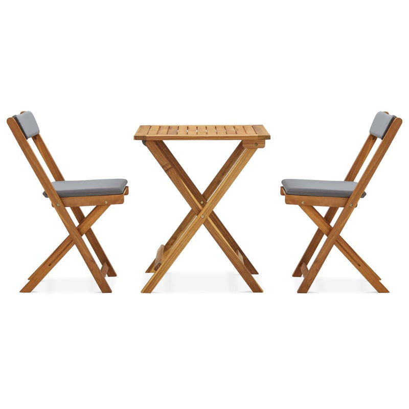 vidaXL 3 Piece Folding Bistro Set with Cushions Solid Acacia Wood