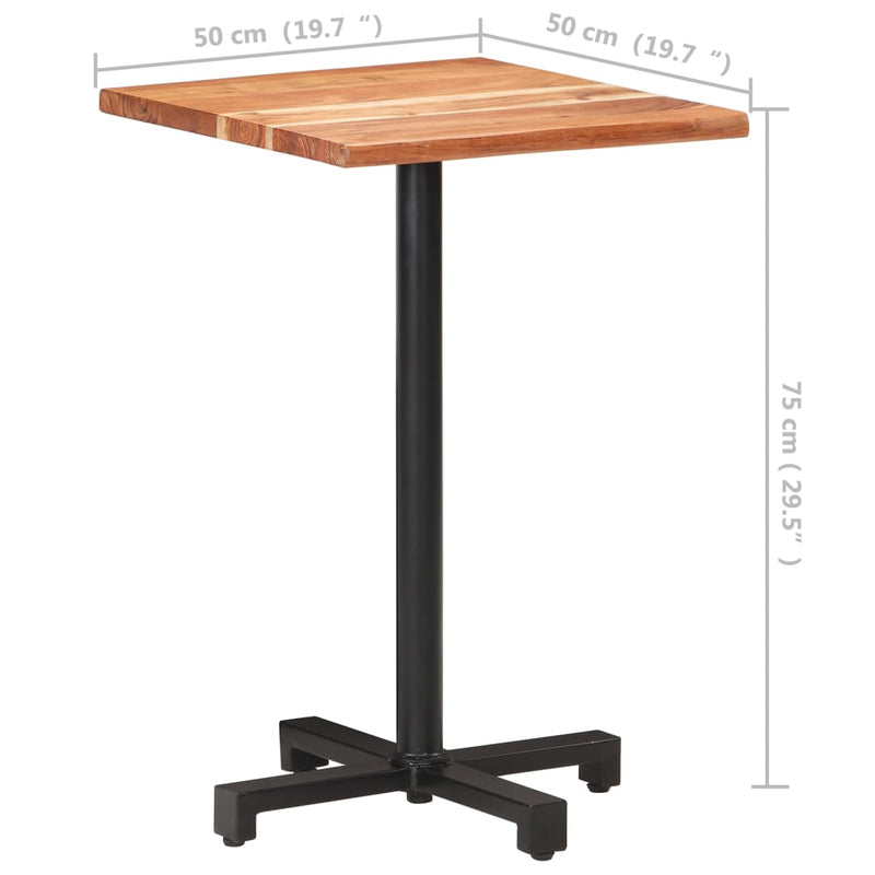 vidaXL Bistro Table with Live Edges 50x50x75 cm Solid Acacia Wood