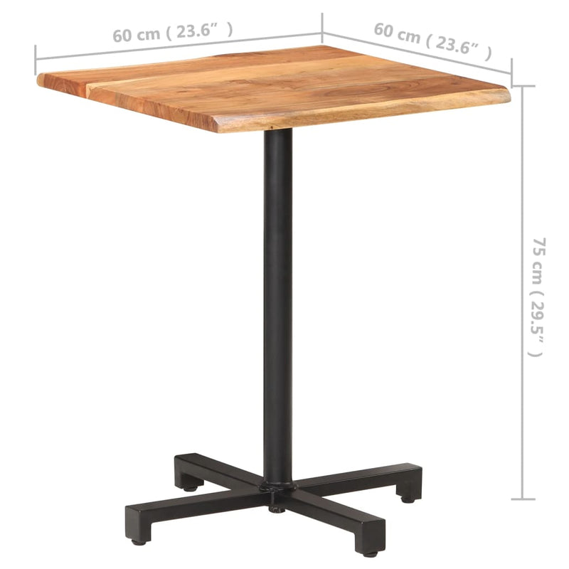 vidaXL Bistro Table with Live Edges 50x50x75 cm Solid Acacia Wood