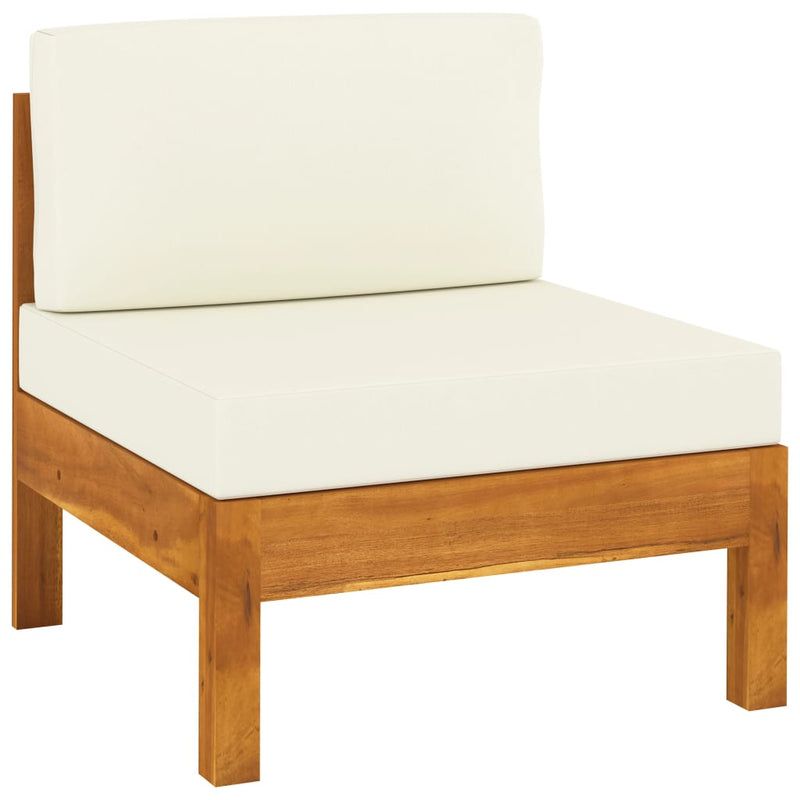 vidaXL Middle Sofa with Cream White Cushions Solid Acacia Wood