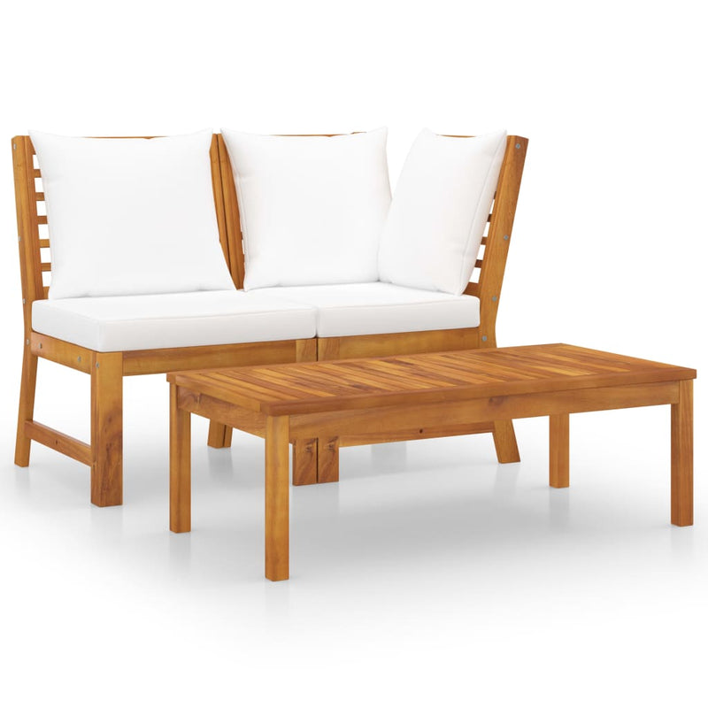 vidaXL 3 Piece Garden Lounge Set with Dark Grey Cushion Solid Acacia Wood