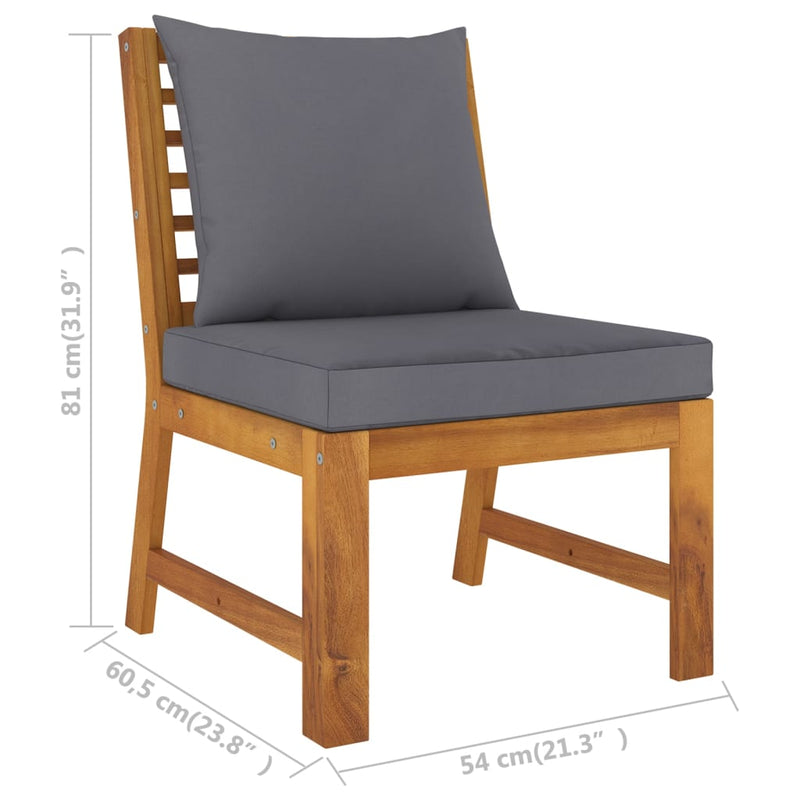 vidaXL Sectional Middle Sofa with Dark Grey Cushion Solid Acacia Wood