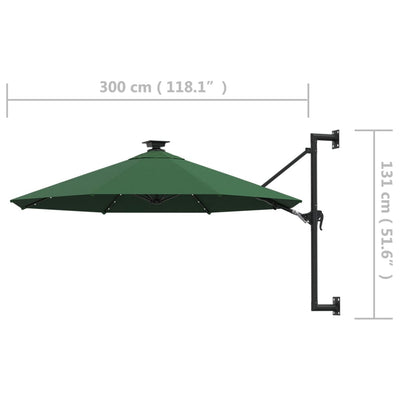 vidaXL Wall-mounted Garden Parasol with LEDs 300 cm Anthracite