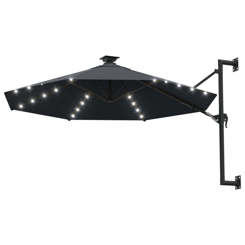 vidaXL Wall-mounted Garden Parasol with LEDs 300 cm Anthracite