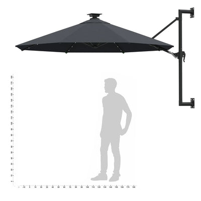 vidaXL Wall-mounted Garden Parasol with LEDs 300 cm Anthracite
