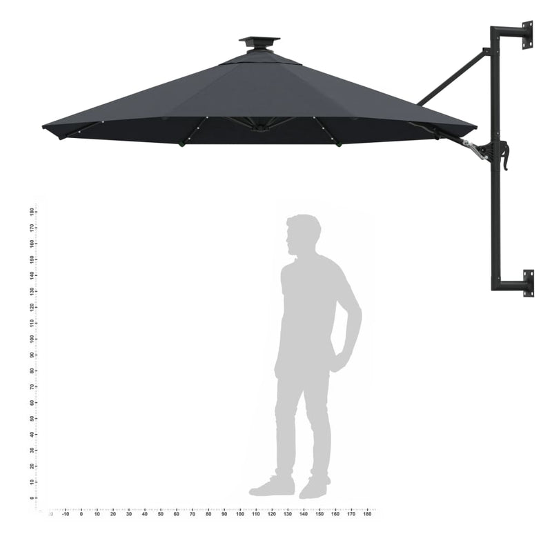 vidaXL Wall-mounted Garden Parasol with LEDs 300 cm Anthracite