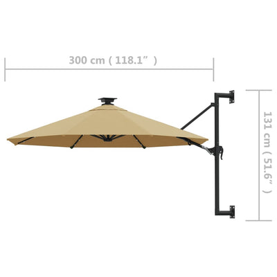 vidaXL Wall-mounted Garden Parasol with LEDs 300 cm Anthracite