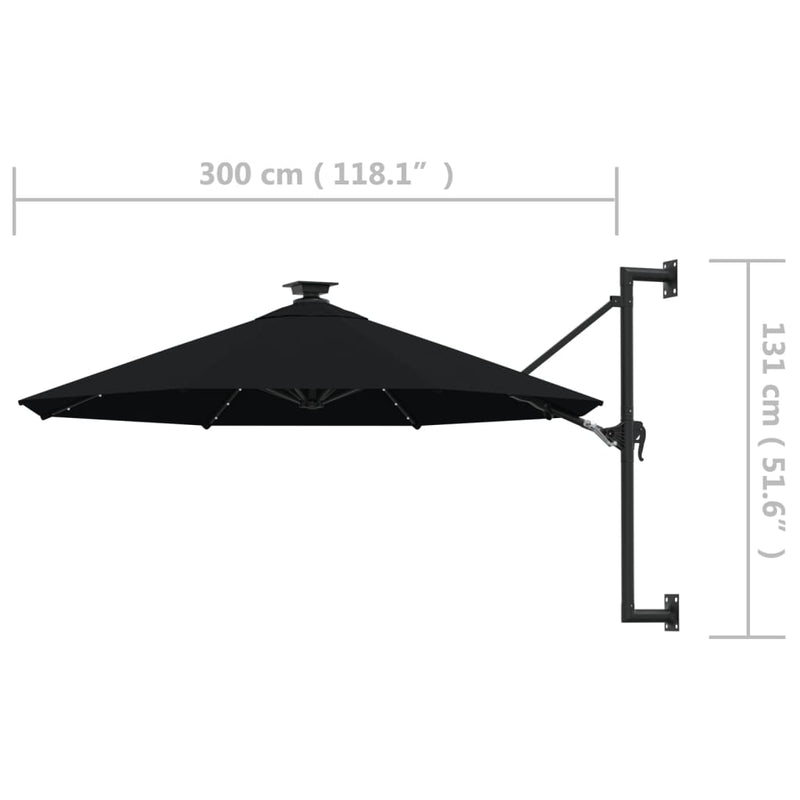 vidaXL Wall-mounted Garden Parasol with LEDs 300 cm Anthracite