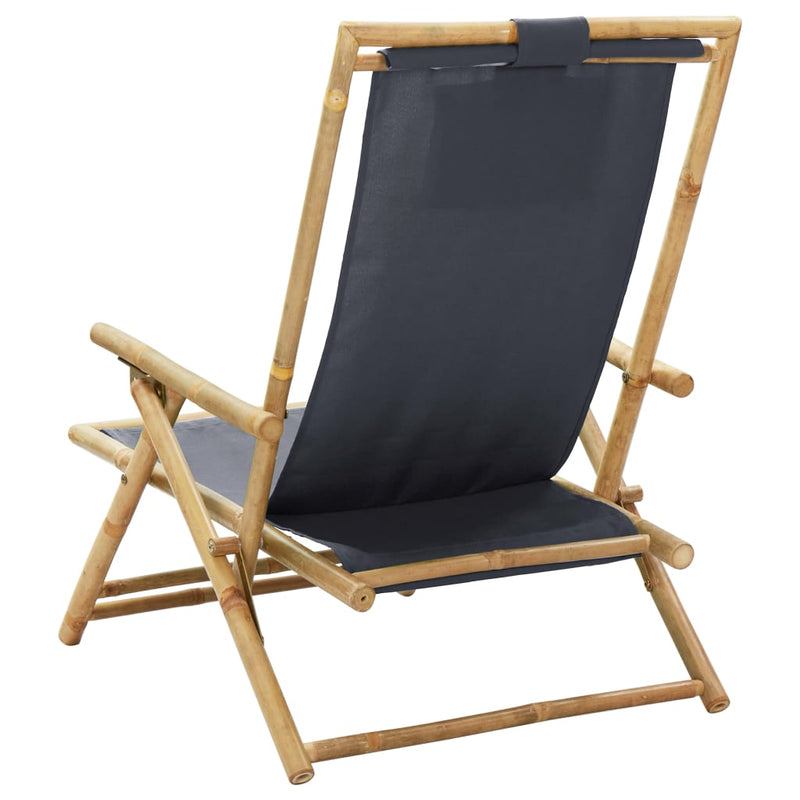 vidaXL Reclining Relaxing Chair Navy Blue Bamboo and Fabric