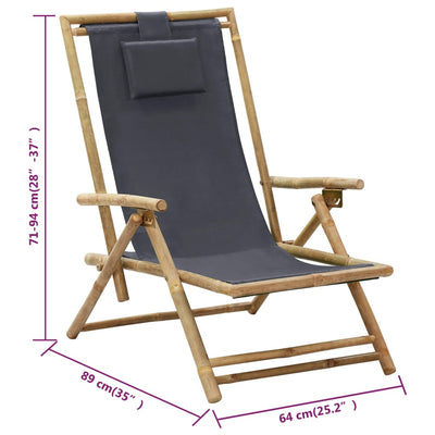vidaXL Reclining Relaxing Chair Navy Blue Bamboo and Fabric