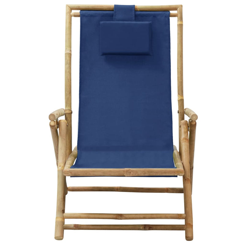 vidaXL Reclining Relaxing Chair Navy Blue Bamboo and Fabric