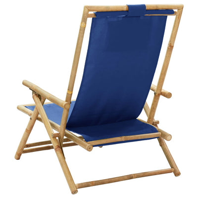 vidaXL Reclining Relaxing Chair Navy Blue Bamboo and Fabric
