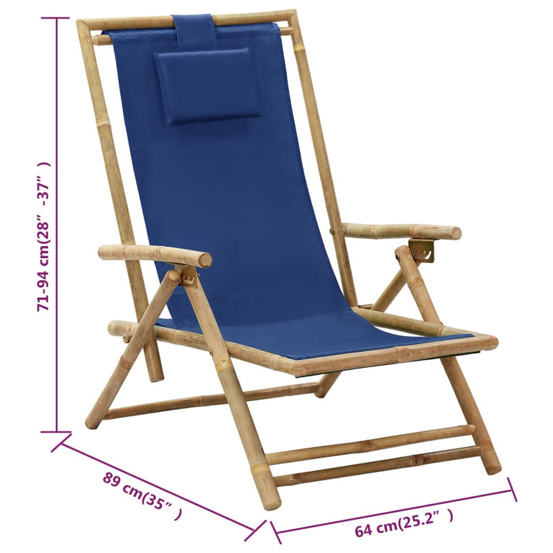 vidaXL Reclining Relaxing Chair Navy Blue Bamboo and Fabric