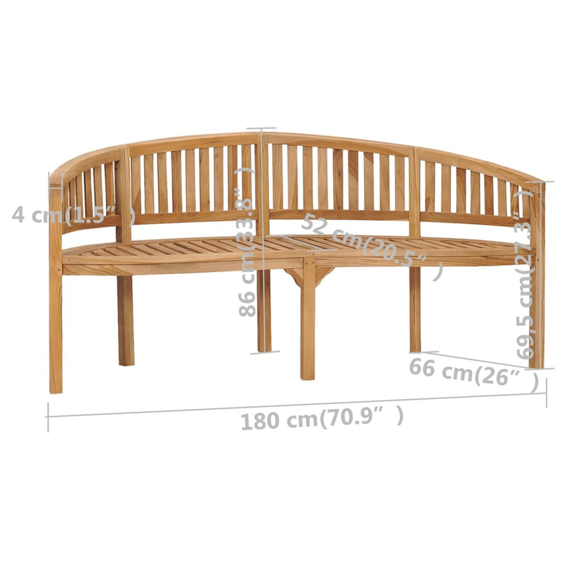 vidaXL Banana Bench 180 cm Solid Teak Wood
