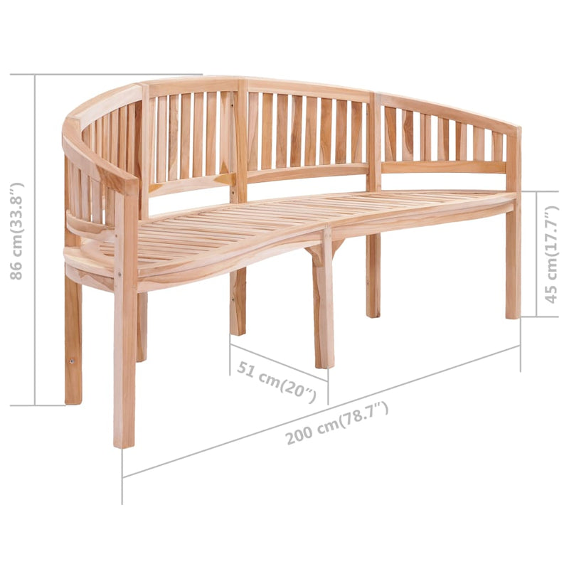 vidaXL Banana Bench 200 cm Solid Teak Wood