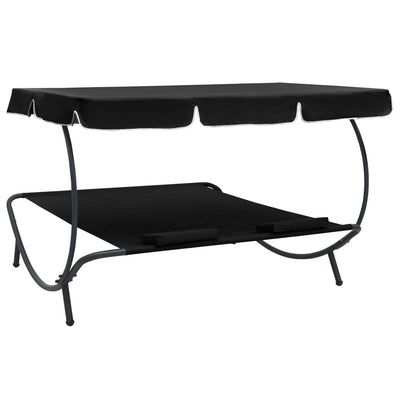 vidaXL Outdoor Lounge Bed with Canopy and Pillows Black