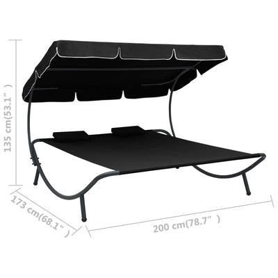 vidaXL Outdoor Lounge Bed with Canopy and Pillows Black