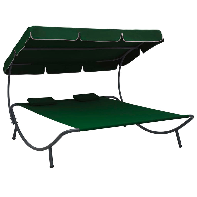 vidaXL Outdoor Lounge Bed with Canopy and Pillows Black