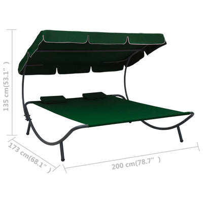 vidaXL Outdoor Lounge Bed with Canopy and Pillows Black
