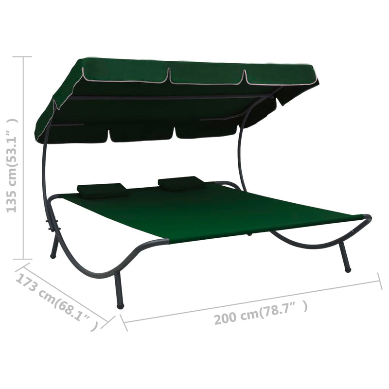 vidaXL Outdoor Lounge Bed with Canopy and Pillows Black