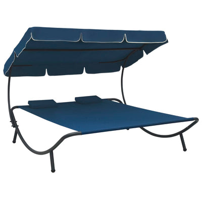 vidaXL Outdoor Lounge Bed with Canopy and Pillows Black